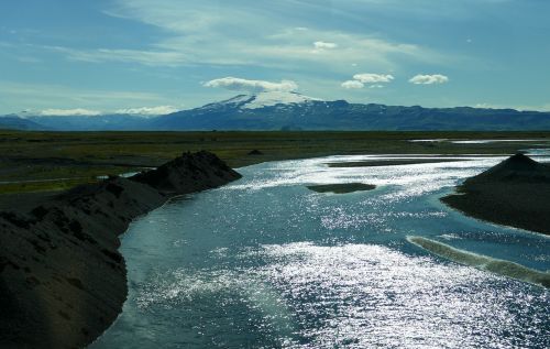 Iceland, Upė, Atgal Šviesa, Kalnai, Gamta, Kraštovaizdis, Upė Ledynas