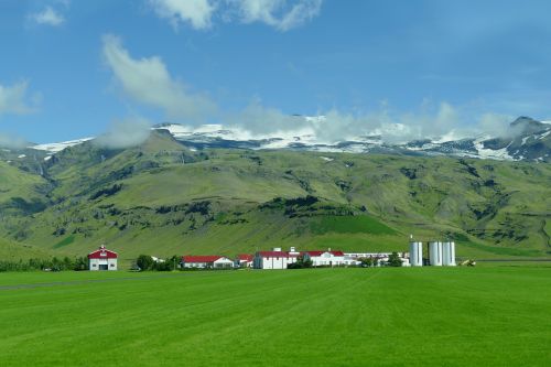 Iceland, Kraštovaizdis, Gamta, Kalnai, Ledynas, Ledas, Eyafjallajökull, Ūkis, Žemdirbystė, Pieva