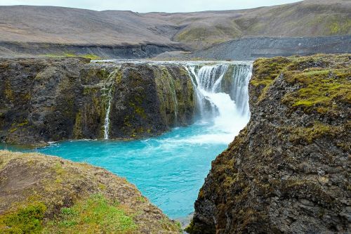 Iceland, Krioklys, Vanduo, Kraštovaizdis, Gamta, Baltas Vanduo, Giliai, Žalsvai Mėlyna
