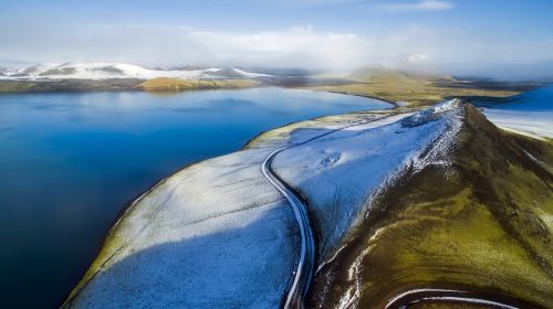 Iceland, Fjordas, Vanduo, Ežeras, Žiema, Sniegas, Kraštovaizdis, Saulėtekis, Rūkas, Vaizdingas, Turizmas, Gamta, Lauke, Kalnai, Nuotolinis, Dykuma, Dangus, Debesys, Kaimas, Šalis, Hdr