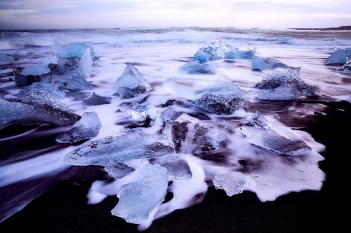 Iceland, Ledas, Sušaldyta, Jūra, Vandenynas, Vanduo, Putos, Šaltas, Pajūris, Papludimys, Gamta, Lauke, Hdr