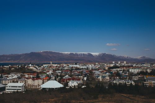 Iceland, Kalnai, Miestas, Miestas, Pastatai, Panorama, Vaizdas, Smailės, Slėniai