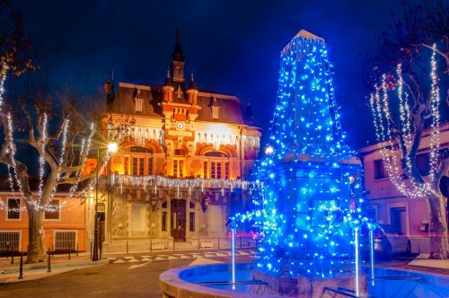 Apšvietimas, Kalėdos, Varpinė, Žibintai, Žiema, Jonquières-Saint-Vincent, Spalva