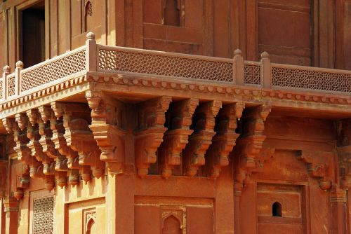 Indija, Fahtepur Sikri, Rūmai, Architektūra, Akmens Nėriniai, Balkonas, Rožinis Smiltainis