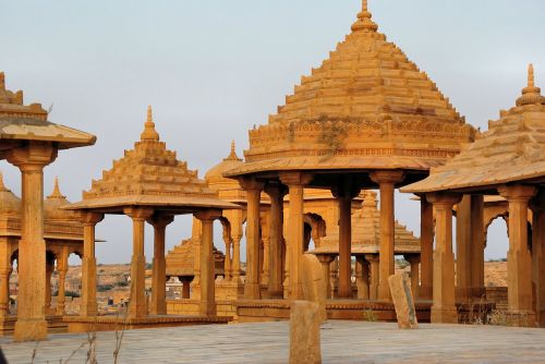 Indija, Rajasthan, Jaisalmer, Cenotafai, Architektūra, Maharajah, Geltonas Smiltainis