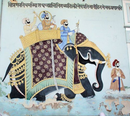 Indija, Rajasthan, Shekhawati, Mandawa, Freska, Siena, Paveikslai, Apdaila