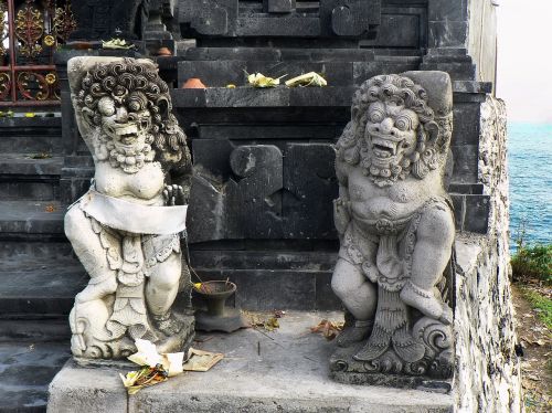 Indonezija, Bali, Šventykla, Statulos, Religija, Sala, Balta Ir Juoda