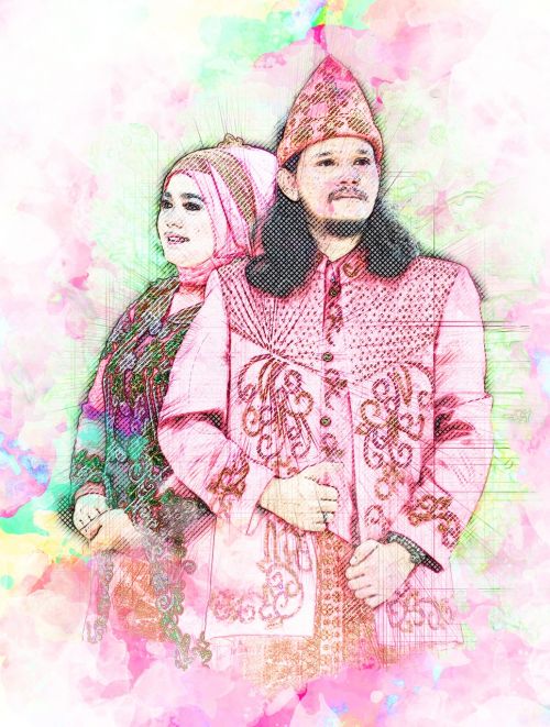 Indonesian, Tradicinis, Vestuvės, Pora, Piešimas
