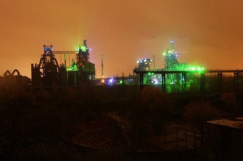 Industrija, Naktis, Naktinė Nuotrauka, Sunkioji Industrija, Ruhr Area, Vokietija, Gamykla, Šiaurės Reinas, Vestfalija, Duisburgas, Žibintai, Apšvietimas, Šiaurės Kraštovaizdžio Parkas Naktinė Fotografija