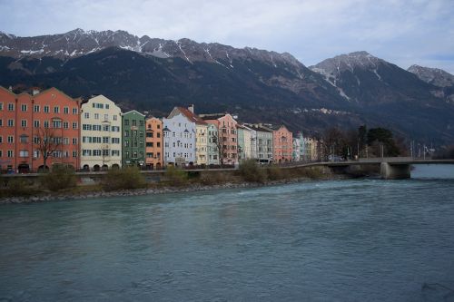 Innsbruck, Tyrol, Upė, Kalnai, Sniegas, Namai, Spalvos, Rokas, Srautas, Foto Pobūdis, Kalnas, Kraštovaizdis, Žiema
