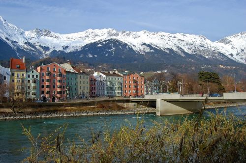Innsbruck, Kalnai, Namai, Miestas, Upė, Tiltas, Dangus