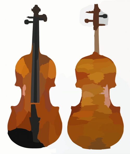 Instrumentas, Neryškus, Fiddles, Smuikai, Violončelė, Atgal, Priekinis, Ruda, Juoda, Muzika, Nemokama Vektorinė Grafika