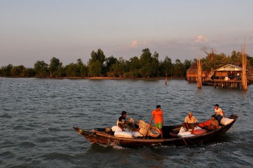 Irrawaddy, Delta, Mianmaras, Burma, Gėlo Vandens, Žmonės, Žvejyba, Žvejybos Laivas, Vietiniai Žmonės, Valtis, Upė, Vakaras, Dusk