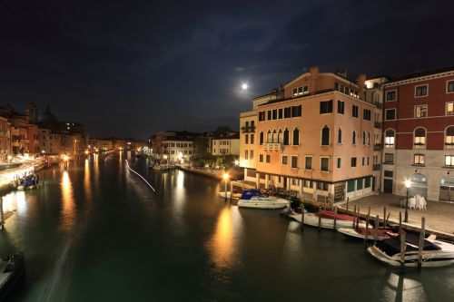 Italy, Venecija, Kanalas, Vakaras, Mėnulis