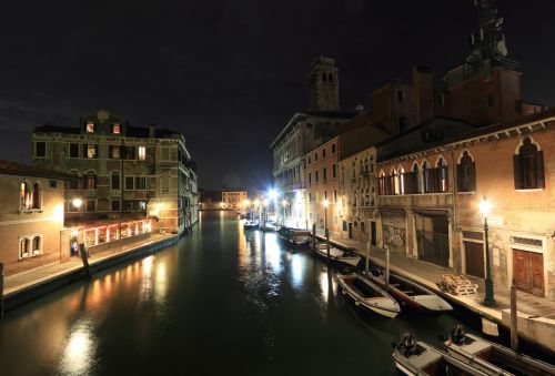 Italy, Venecija, Kanalas, Vakaras, Mėnulis