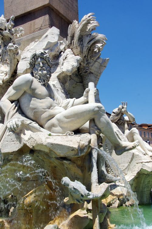 Italy, Roma, Piazza Del Popolo, Fontanas, Neptūnas, Statula, Marmuras, Istorinis Paminklas