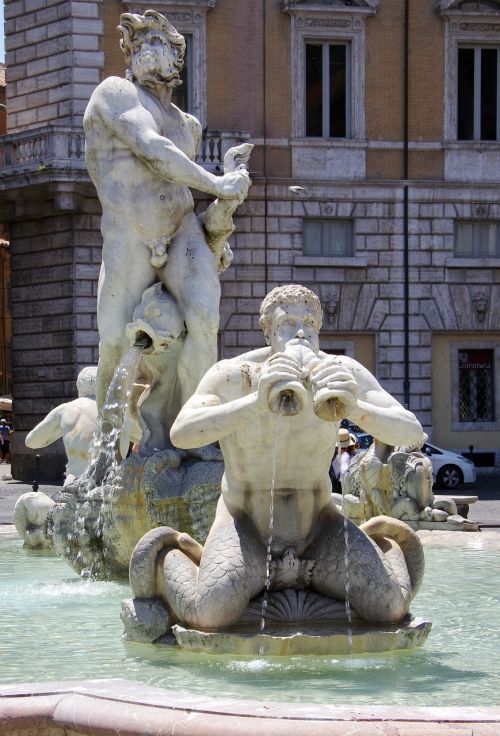 Italy, Roma, Piazza Del Popolo, Fontanas, Neptūnas, Statula, Marmuras, Istorinis Paminklas