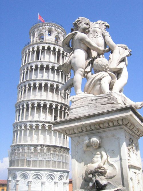 Italy, Pisa, Bokštas, Statula, Vasara, Vėliava, Mėlynas, Dangus