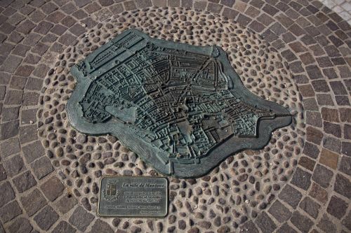 Italy, La Ville De Mantue, Bronza, Pastaba, Žemėlapis, Metalinė Lėkštė