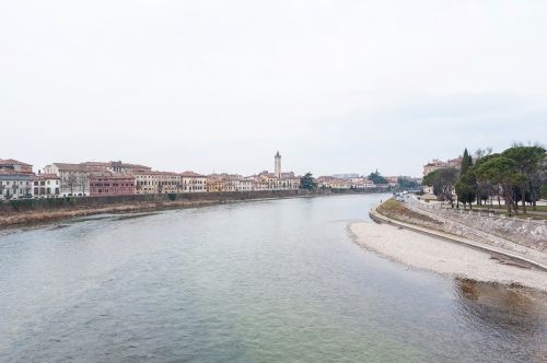 Italy, Verona, Upė, Žiema, Architektūra, Debesuota, Kraštovaizdis