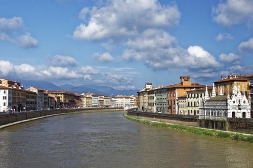 Italija,  Toskana,  Piza,  Arno,  Upė,  Architektūra,  Statiniai