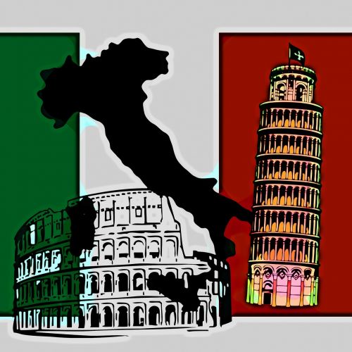 Italy, Žemėlapis, Vėliava, Reklama, Bokštas, Pisa, Kolosas, Roma