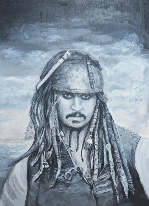 Lazdelės Žvirblis, Karibų Piratai, Juodas Perlas, Menas, Portretas, Johnny Depp, Aktorius, Piratas