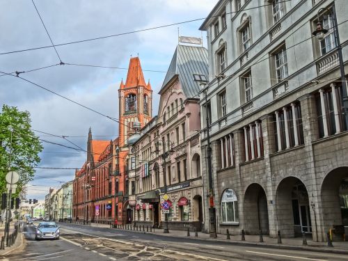 Jagielonskos Gatvė, Bydgoszcz, Lenkija, Fasadai, Architektūra, Miesto Panorama, Kelias