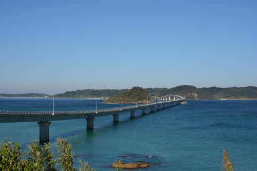 Japonija, Yamaguchi, Tsunoshima Sala, Jūra, Tiltas, Dangus, Kranto, Mėlynas, Peržiūros