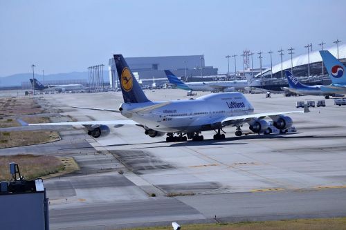Japonija, Osaka, Kansai Tarptautinis Oro Uostas, Lėktuvas, Orlaivis, Kraštovaizdis, Mėlynas Dangus, Boeing 747