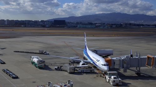 Japonija, Mėlynas Dangus, Osako Oro Uostas, Osaka, Lėktuvas, Visi Nippon Kvėpavimo Takai, Boeing 777