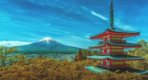 Japonija, Pagoda, Fuji, Vulkanas, Fuji Vulkanas, Sniego Kritimas, Kalnas