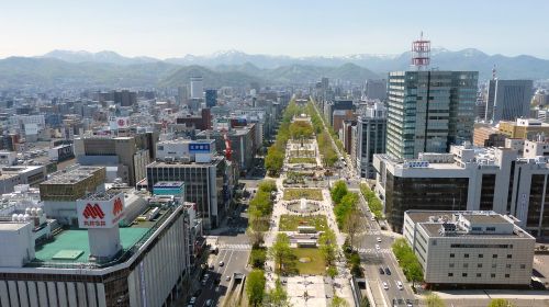 Japonija, Sapporo, Panoraminis Vaizdas, Miesto, Architektūra, Pastatai, Miestas, Dangus, Orientyras, Dangoraižis, Medžiai, Odorio Parkas, Gatvė