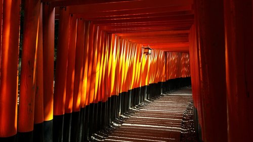 Japonijos,  Fushimi Inari,  Šventovė,  Kelionė,  Kyoto,  Šviesos,  Vienatvė,  Ritmas,  Atspindys,  Modelis,  Ryškiai Raudonas