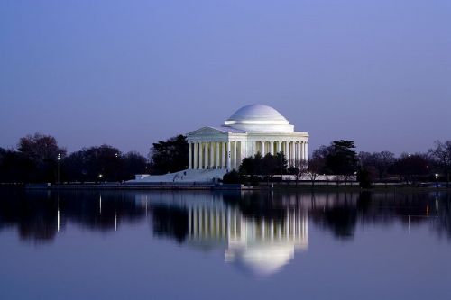 Jefferson Memorialas, Vašingtonas, Dc, Atspindys, Vanduo, Dusk, Usa, Istorija, Prezidentas, Pritraukimas, Architektūra, Saulėlydis, Vakaras, Vaizdingas, Turizmas