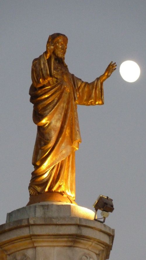 Jėzus, Statula, Mėnulis, Krikščionis, Fatima, Portugal, Auksinis