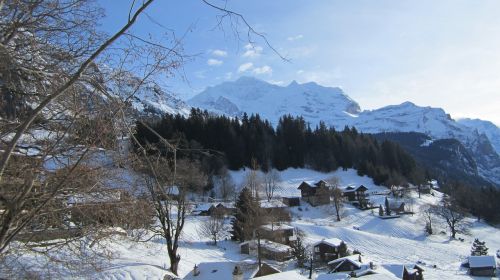 Jungfrau Kalnas, 2012 M. Sausio 3 D ., Žiema, Wengen, Šveicarija, Alpės, Lauterbrunnen Slėnis