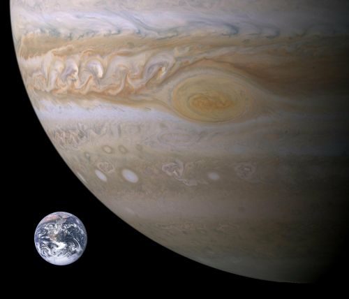 Jupiteris, Planeta, Žemė, Dydžio Palyginimas, Dideli Raudoni Dėmeliai, Erdvė, Kosmoso Kelionės, Saulės Sistema