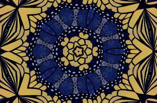 Fonas,  Tapetai,  Kaleidoskopas,  Modelis,  Simetrija,  Dizainas,  Geltona,  Mėlynas,  Kaleidoskopo Modelio Fonas