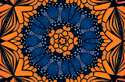 Fonas,  Tapetai,  Kaleidoskopas,  Modelis,  Simetrija,  Dizainas,  Oranžinė,  Mėlynas,  Kaleidoskopo Modelio Fonas