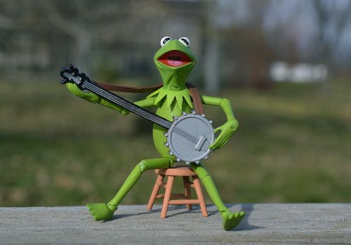 Kermit, Varlė, Muppet, Lėlė, Žaislas, Vaikystę, Žalias, Amfibija, Banjo, Muzika, Žaisti, Muzikinis, Muzikantas, Dainuoti, Sėdimoji Priemonė