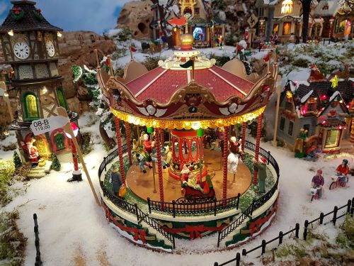 Kerstdorpje, Sniegas, Karuselė, Kalėdiniai Dekoracijos
