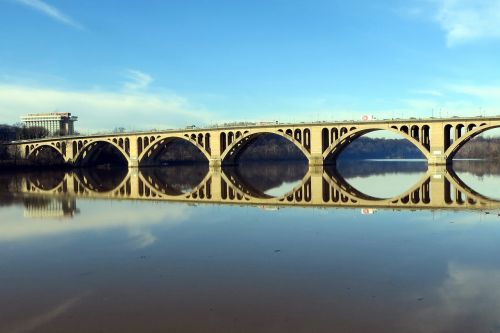 Pagrindinis Tiltas, Potomac, Atspindys, Upė, Dc, Arlingtonas, Rosslyn, Virginia