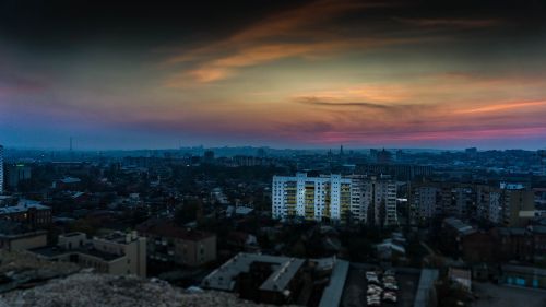Kharkovas, Vaizdas Iš Stogo, Miestas, Vakaras, Dangoraižiai