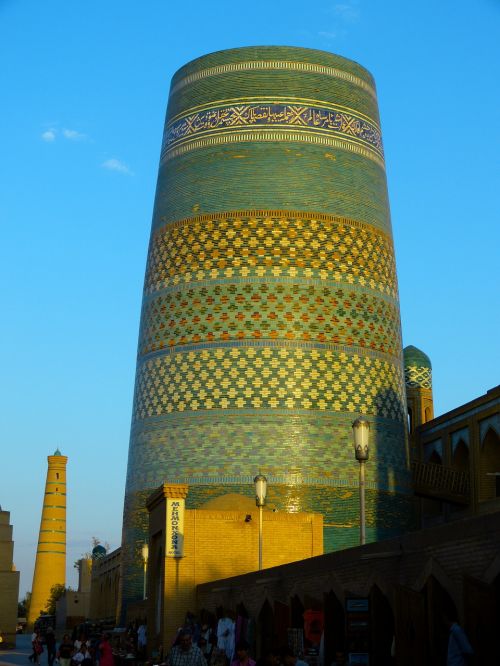 Khiva, Minaretas, Kalta Minor, Trumpas Minaretas, Unesco Pasaulio Paveldas, Majolika, Turkis, Spalva, Muziejaus Miestas, Abendstimmung, Uzbekistanas