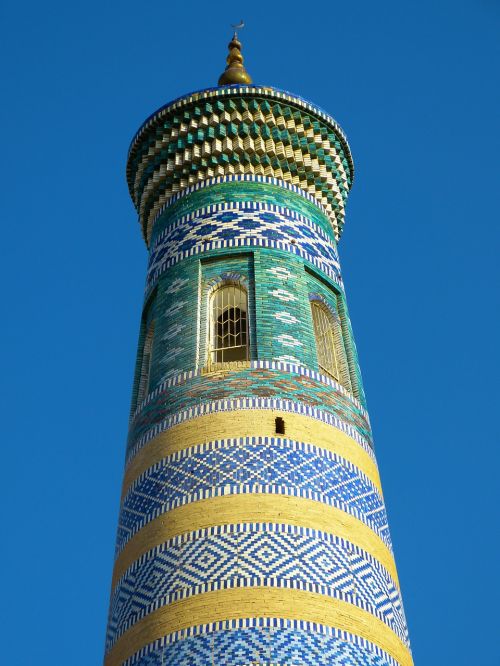 Khiva, Chodja Islam Minaretas, Mozaika, Spalvinga, Uzbekistanas