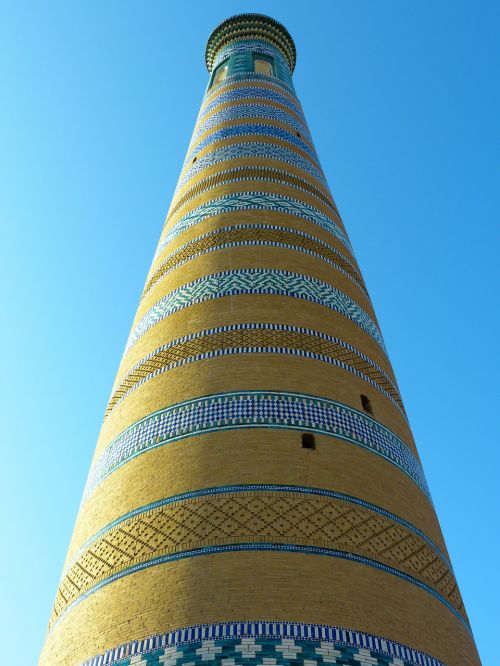 Khiva, Chodja Islam Minaretas, Aukštas, Mozaika, Spalvinga Uzbekistanas