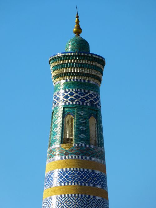 Khiva, Chodja Islam Minaretas, Aukštas, Mozaika, Spalvinga Uzbekistanas