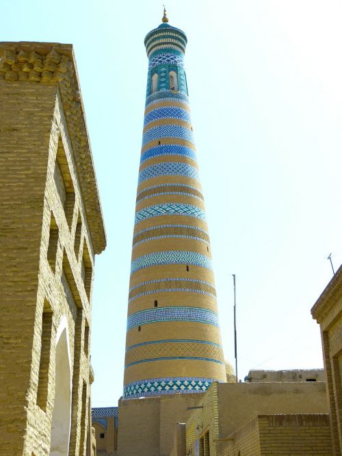 Khiva, Kihva, Minaretas, Chodja Islam Minaretas, Unesco Pasaulio Paveldas, Muziejaus Miestas, Abendstimmung, Uzbekistanas