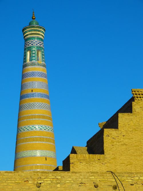 Khiva, Kihva, Minaretas, Chodja Islam Minaretas, Unesco Pasaulio Paveldas, Muziejaus Miestas, Abendstimmung, Uzbekistanas